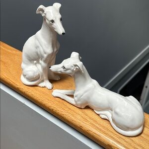Vintage Tilso Japan Elegant White Greyhound Figurines